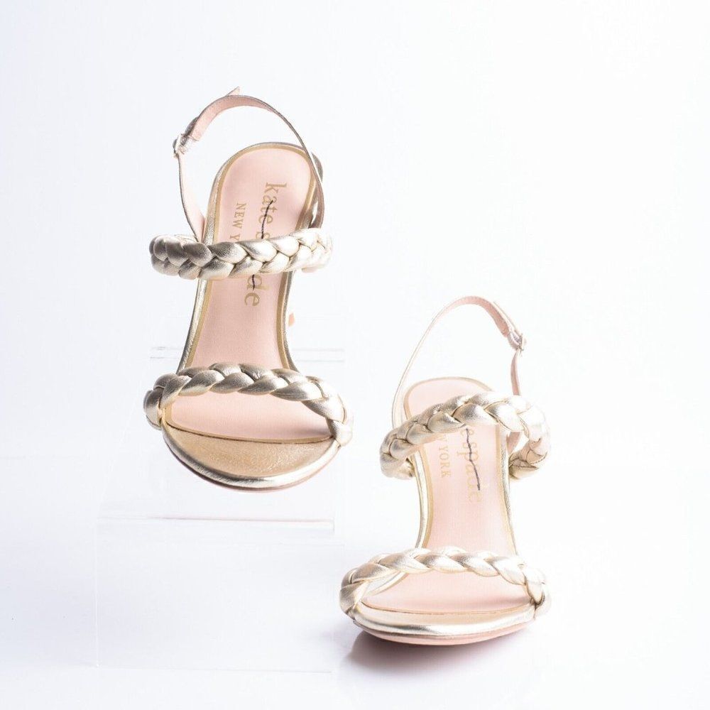 Kate Spade Womens Gold Saffron Braided Leather Slingbacks Heels Sandals US 9 - Picture 4 of 10
